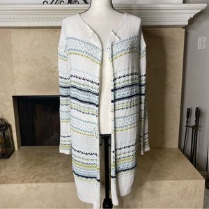 J.Jill Knit White Sweater 100 Cotton Crochet Cardigan size M